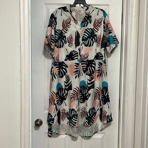 Plus Palm Tree Print High Low Belted Dress